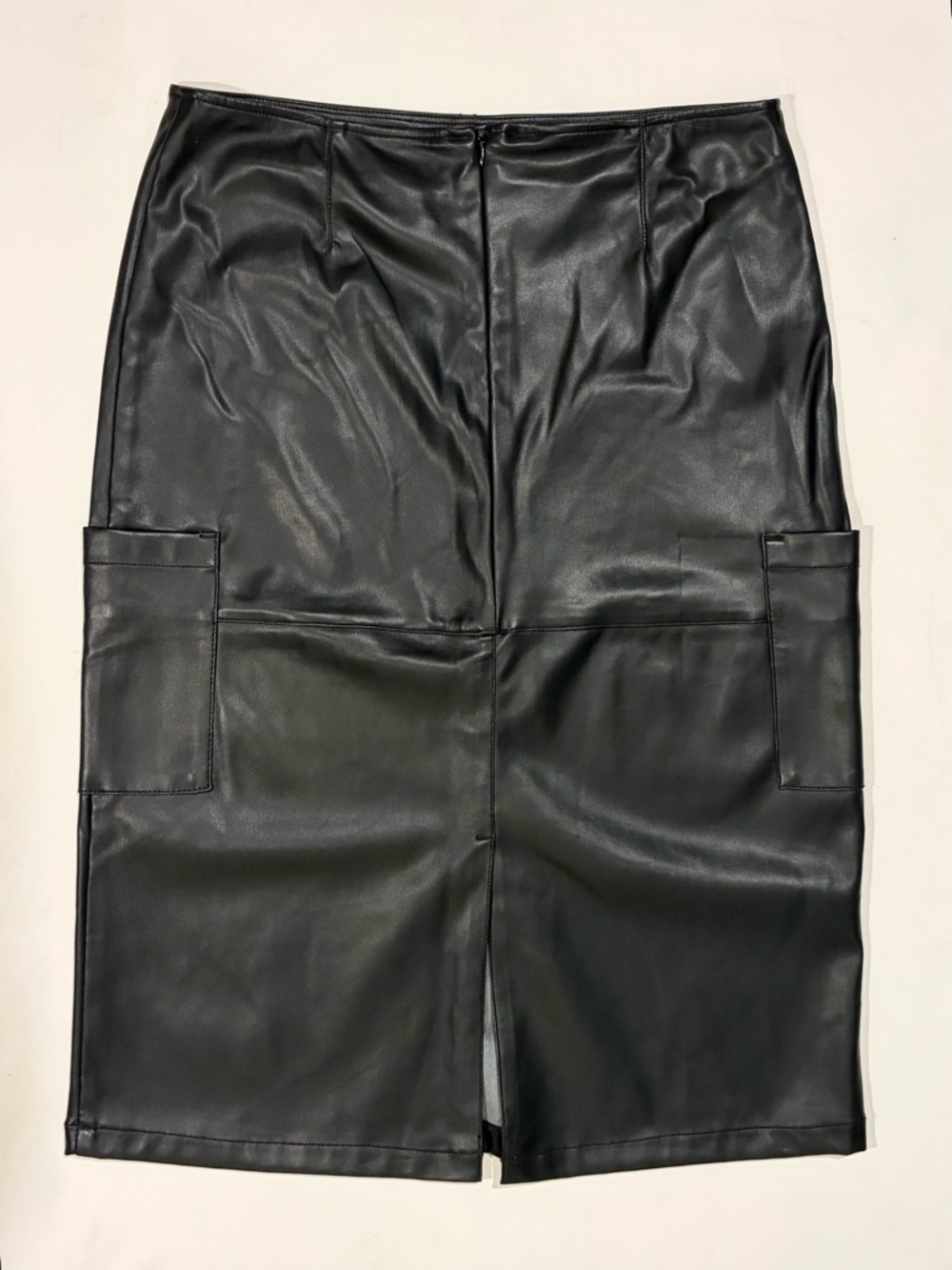 Black Faux Leather Midi Pencil Skirt - Picture 2 of 4